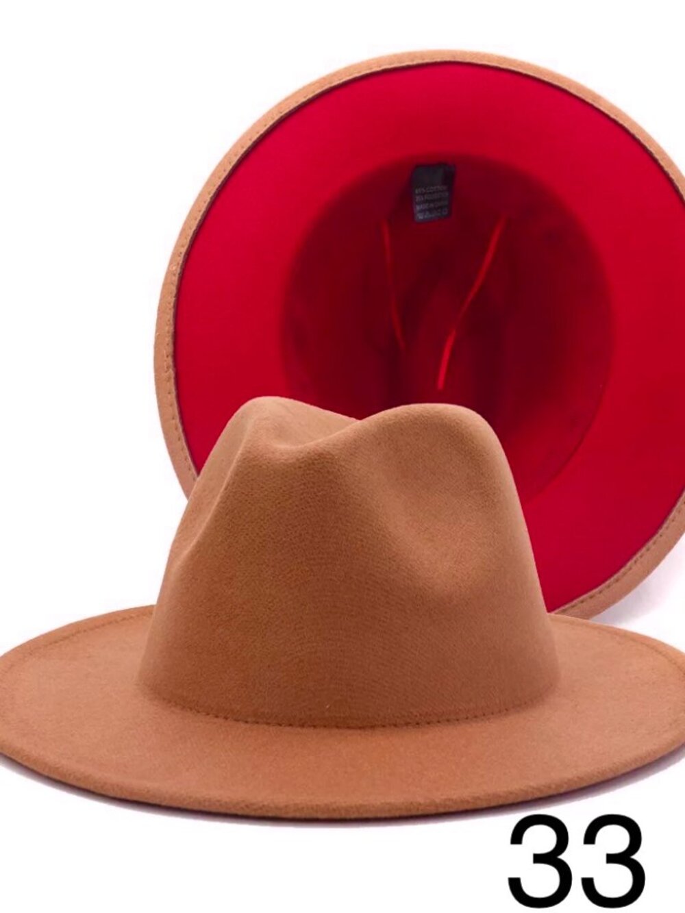 Vegan Fedora Vegan Firm Wide Brim Bicolor Tan Cream Red Vegan Wool Hat
